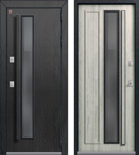 Центурион Т-5-2024 PREMIUM Чёрный муар+МДФ Распил графит - МДФ Полярный дуб (цвет стекла Grey)