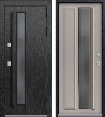 Центурион Т-5-2025 PREMIUM Чёрный муар+МДФ Распил графит-Софт ясень грей (цвет стекла Grey)