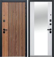 Люксор 2МДФ Рейка  МДФ Орех лесной с патиной, наличник -Антрацит софт - Эмалит белый с накладным зеркалом