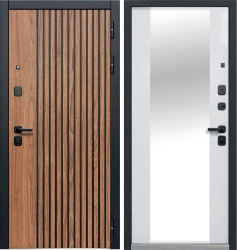 Люксор 2МДФ Рейка  МДФ Орех лесной с патиной, наличник -Антрацит софт - Эмалит белый с накладным зеркалом