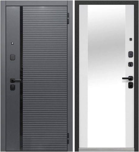 Люксор 2МДФ Горизонталь  Сатин графит - Эмалит белый с встроенным зеркалом в пол