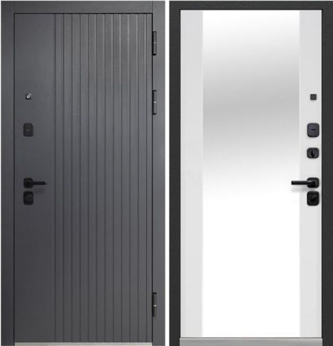 Люксор 2МДФ Вертикаль Сатин графит - Эмалит белый, встроенное зеркало в пол