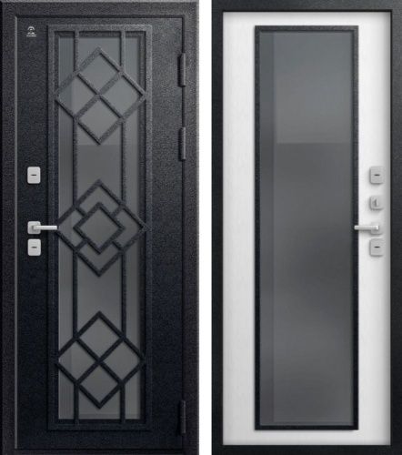 Центурион Т-21-2025 Чёрный муар-Софт ясень белый (термодверь со стеклом)