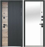 Люксор 2МДФ Дуб Вертикаль зеркало МДФ Канадский дуб пацифик/Сатин черный - Эмалит белый со встроенным зеркалом в пол