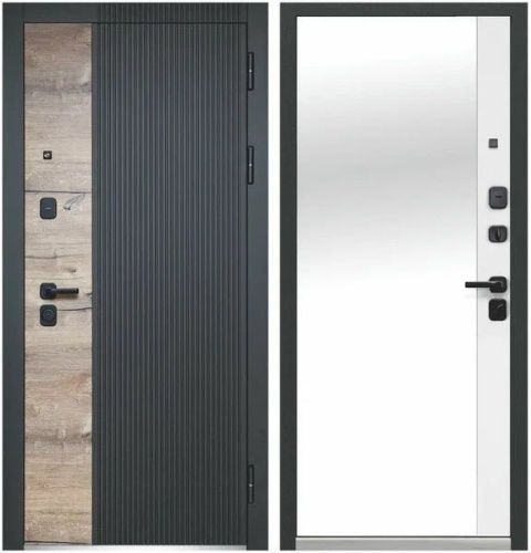 Люксор 2МДФ Дуб Вертикаль зеркало МДФ Канадский дуб пацифик/Сатин черный - Эмалит белый со встроенным зеркалом в пол