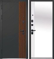 Люксор 2МДФ Диагональ Зеркало МДФ Антрацит софт/Грецкий орех - Эмалит белый со встроенным зеркалом в пол