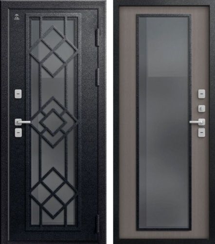 Центурион Т-21-2025 Чёрный муар-Софт ясень грей (термодверь со стеклом)