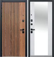 Люксор 2МДФ Рейка  МДФ Орех лесной с патиной, наличник -Антрацит софт - Эмалит белый с накладным зеркалом