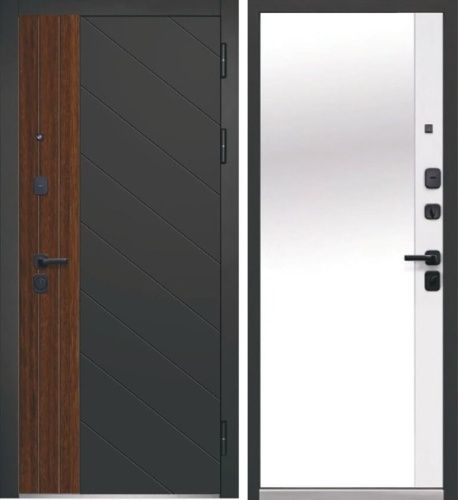 Люксор 2МДФ Диагональ Зеркало МДФ Антрацит софт/Грецкий орех - Эмалит белый со встроенным зеркалом в пол