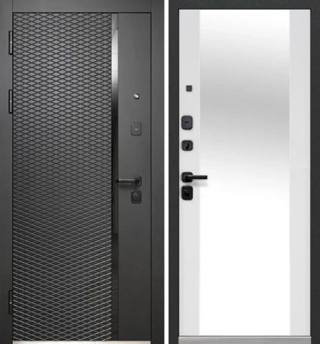 Люксор 2МДФ Ромб Вертикаль Антрацит софт - встроенное Зеркало Эмалит белый